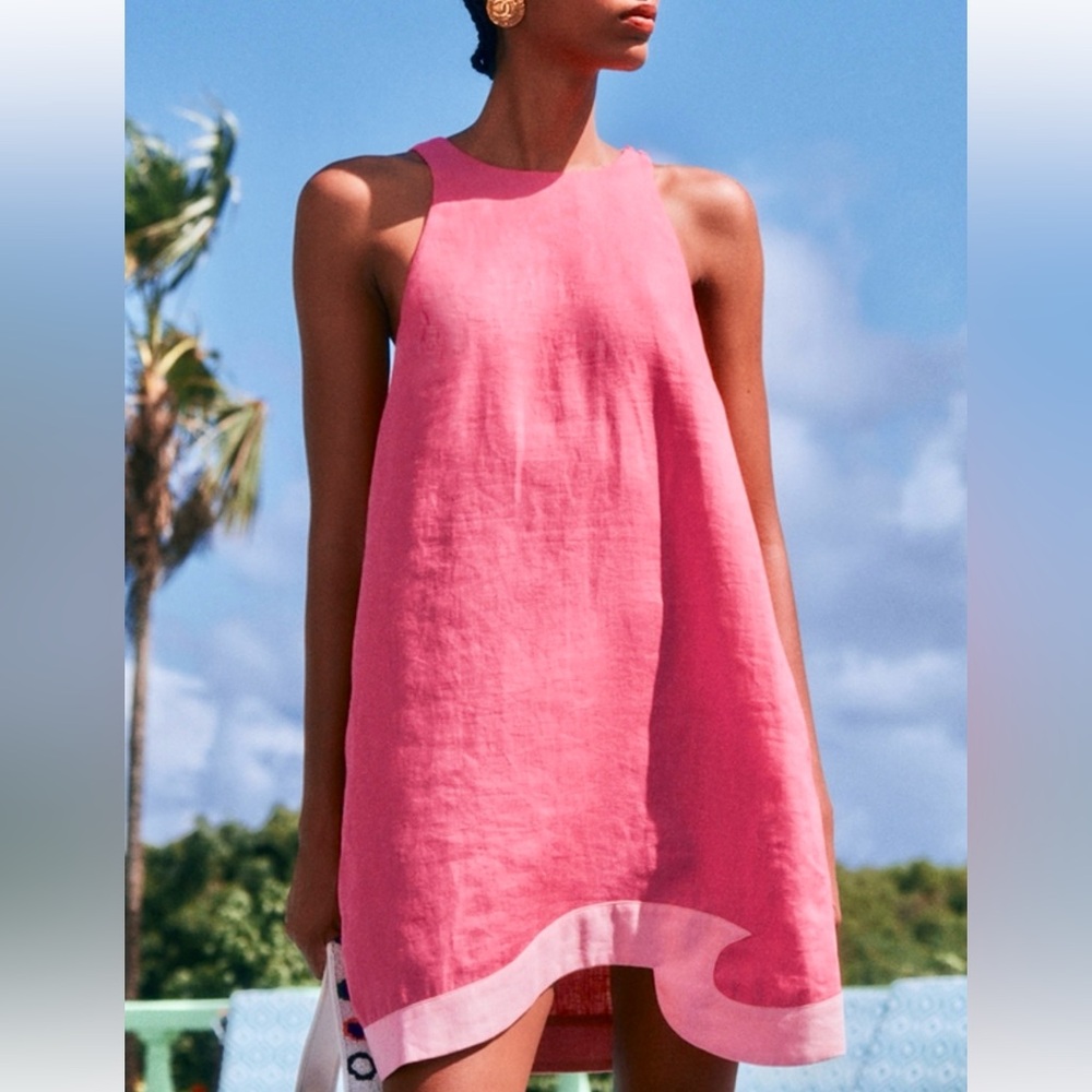 πΊπHPππΊ NWT Staud Allori Mini Dress Coral Paradise/Pearl Pink - Picture 1 of 16